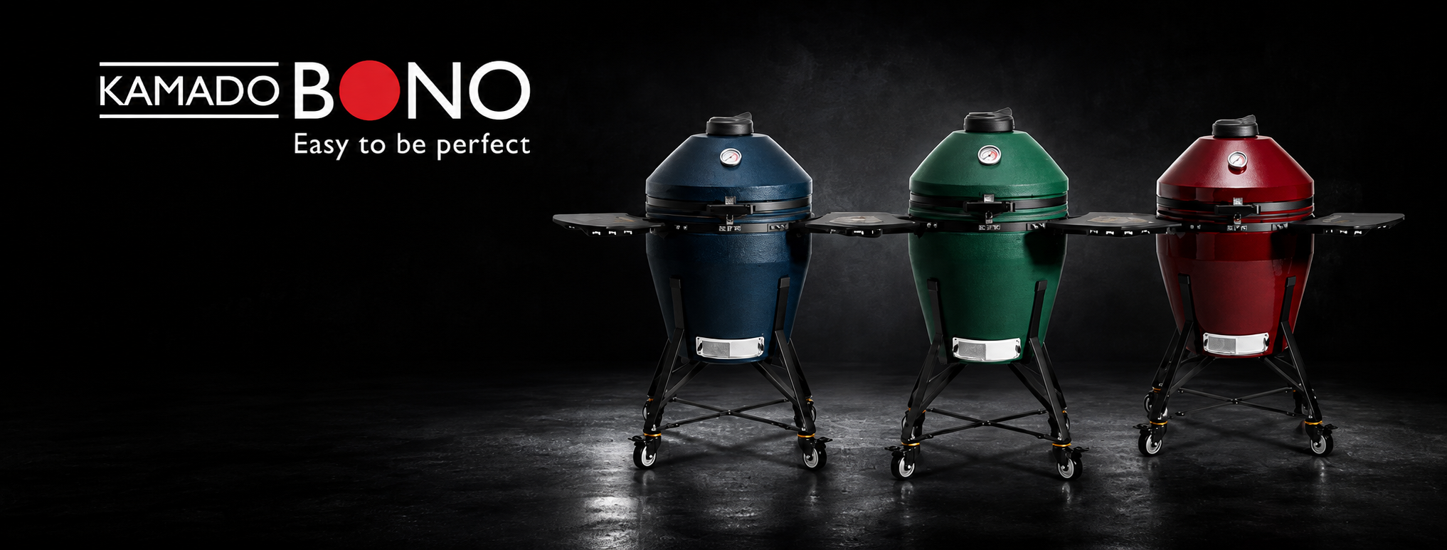 Kamado Bono: modri, zeleni in rdeči keramični žar